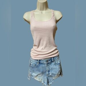 🩷American Eagle Bush Pink Tank With Lace & Button Detail S
